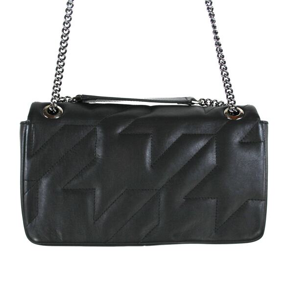Anine Bing Black Quilted Houndstooth Chainlink Rectangle Shoulder Bag NEW Flap - Picture 6 of 7